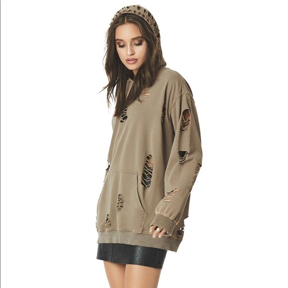 LF Emma & Sam Distressed Olive Hoodie - Picture 1 of 2